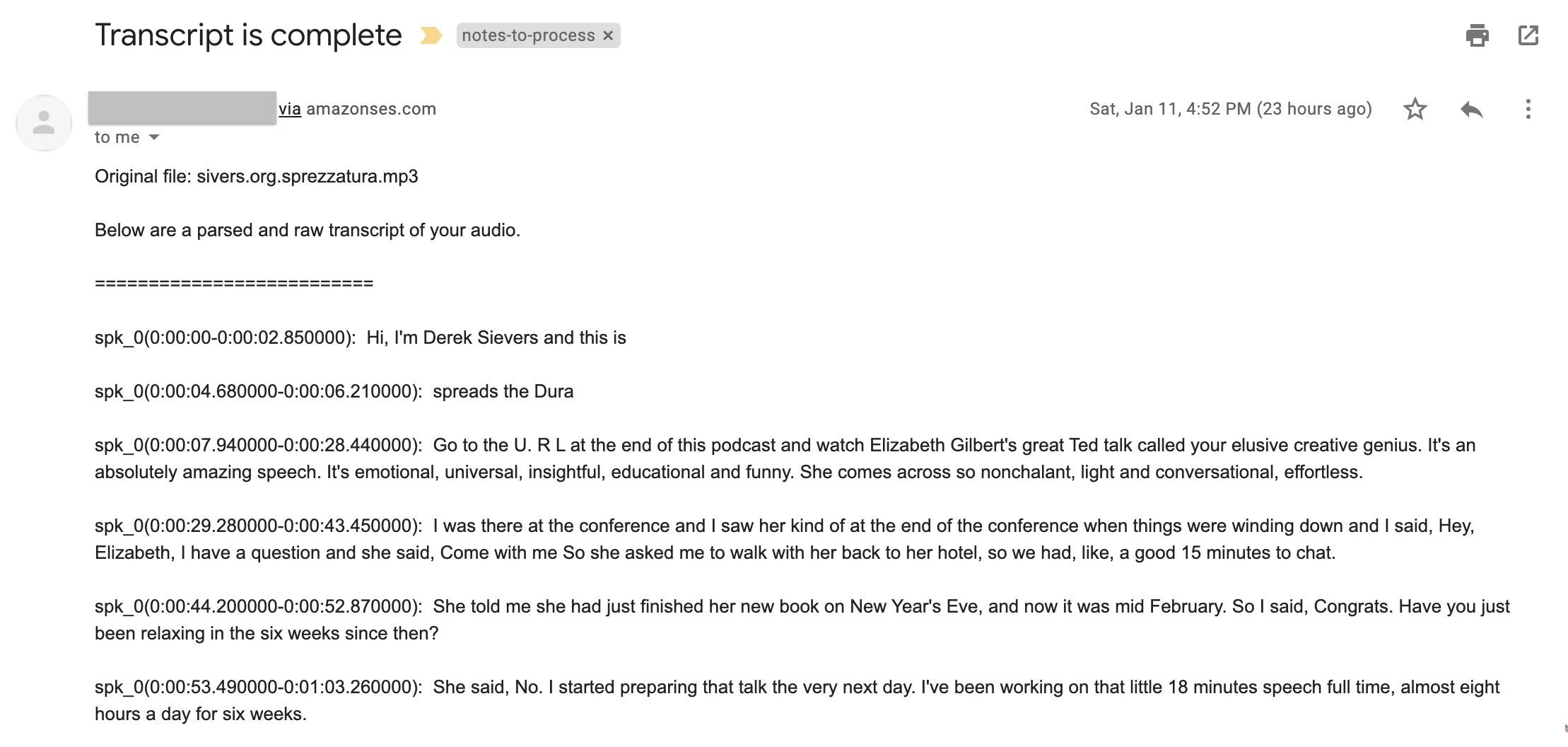 A sample of a transcript