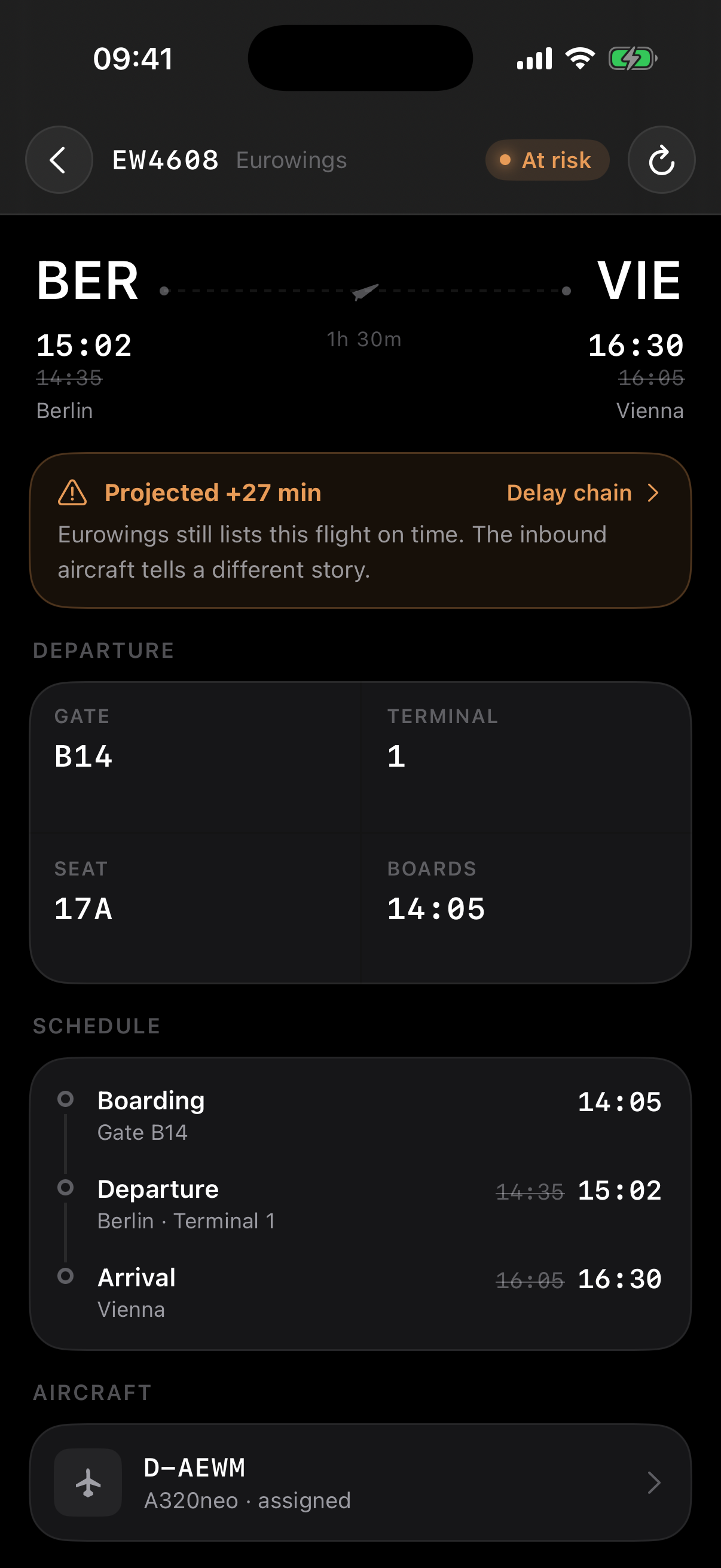Flighty Tracky pre-departure detail