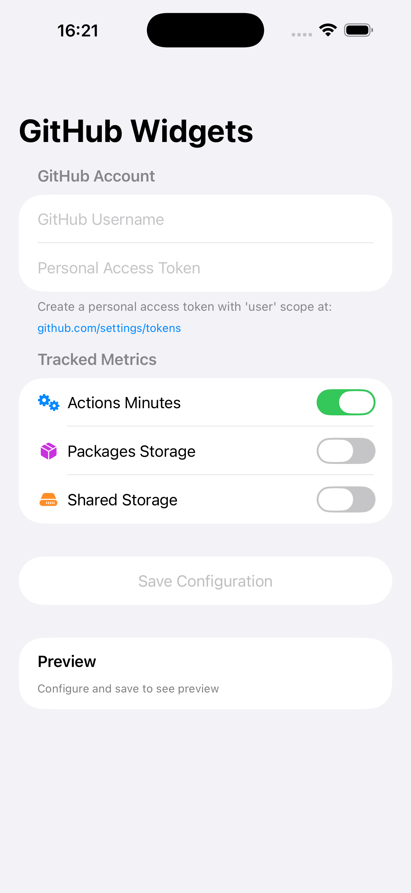 GitHub Widgets config