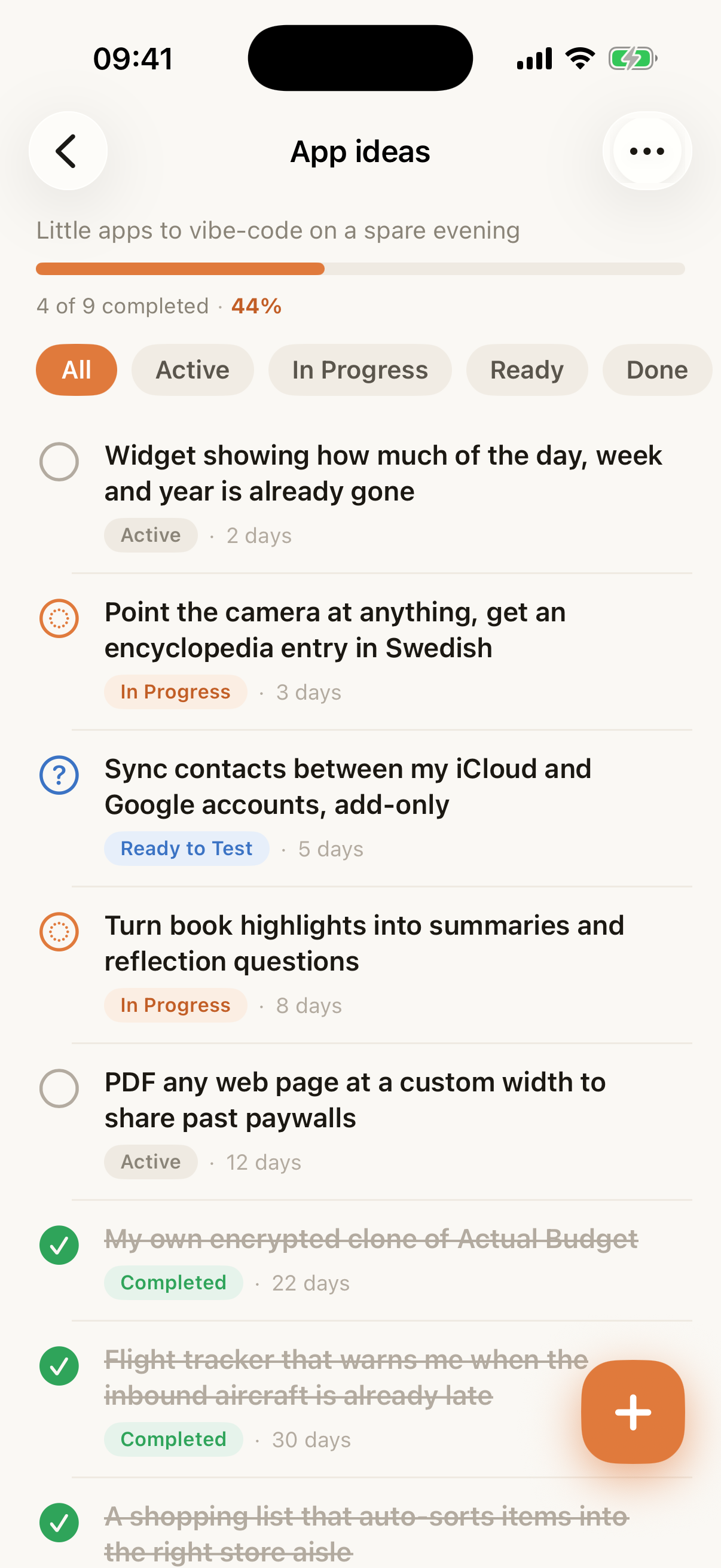 IdeaLog project detail with idea statuses