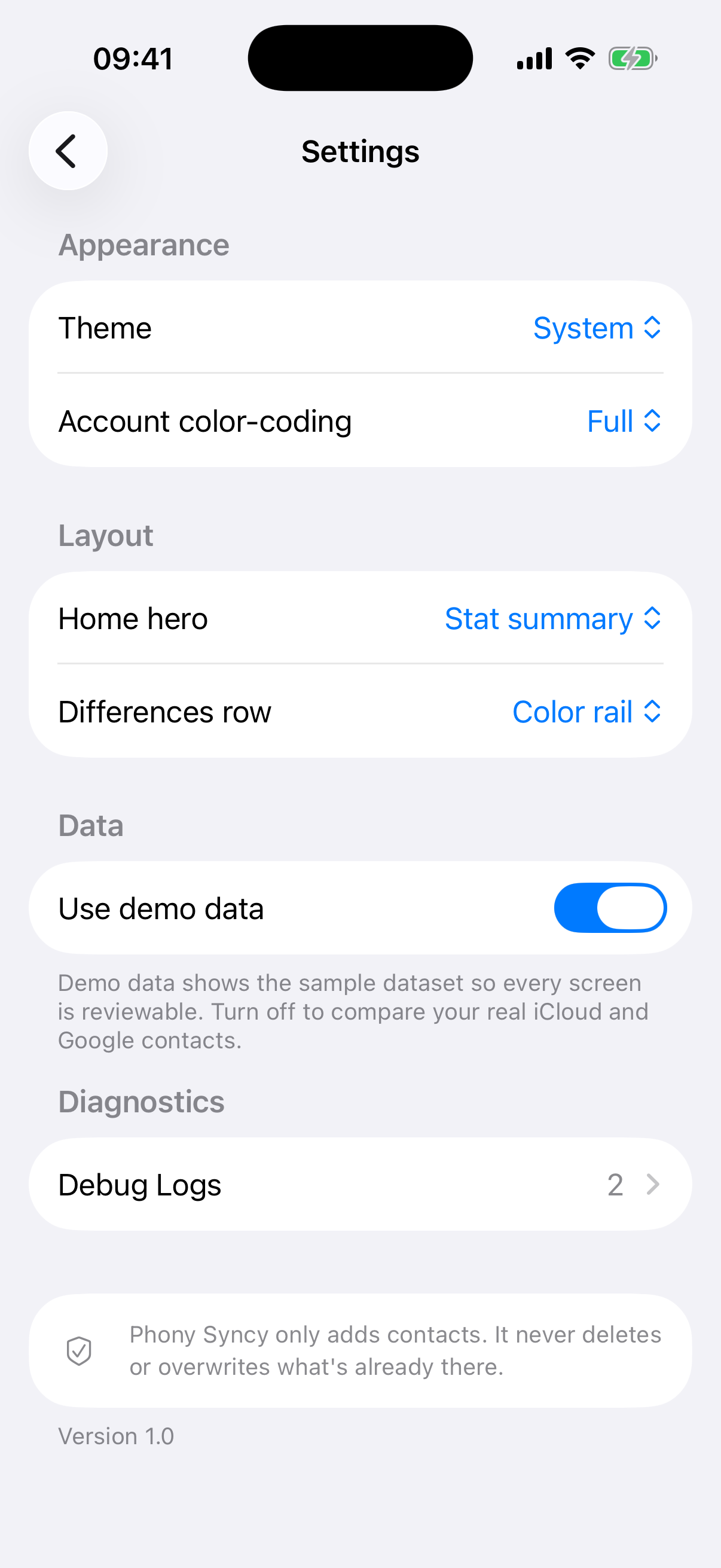 Phony Syncy settings
