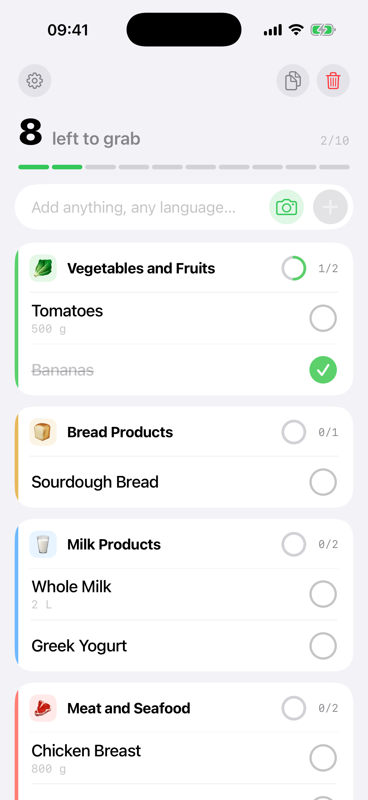 Quicky Shoppy aisle-grouped list