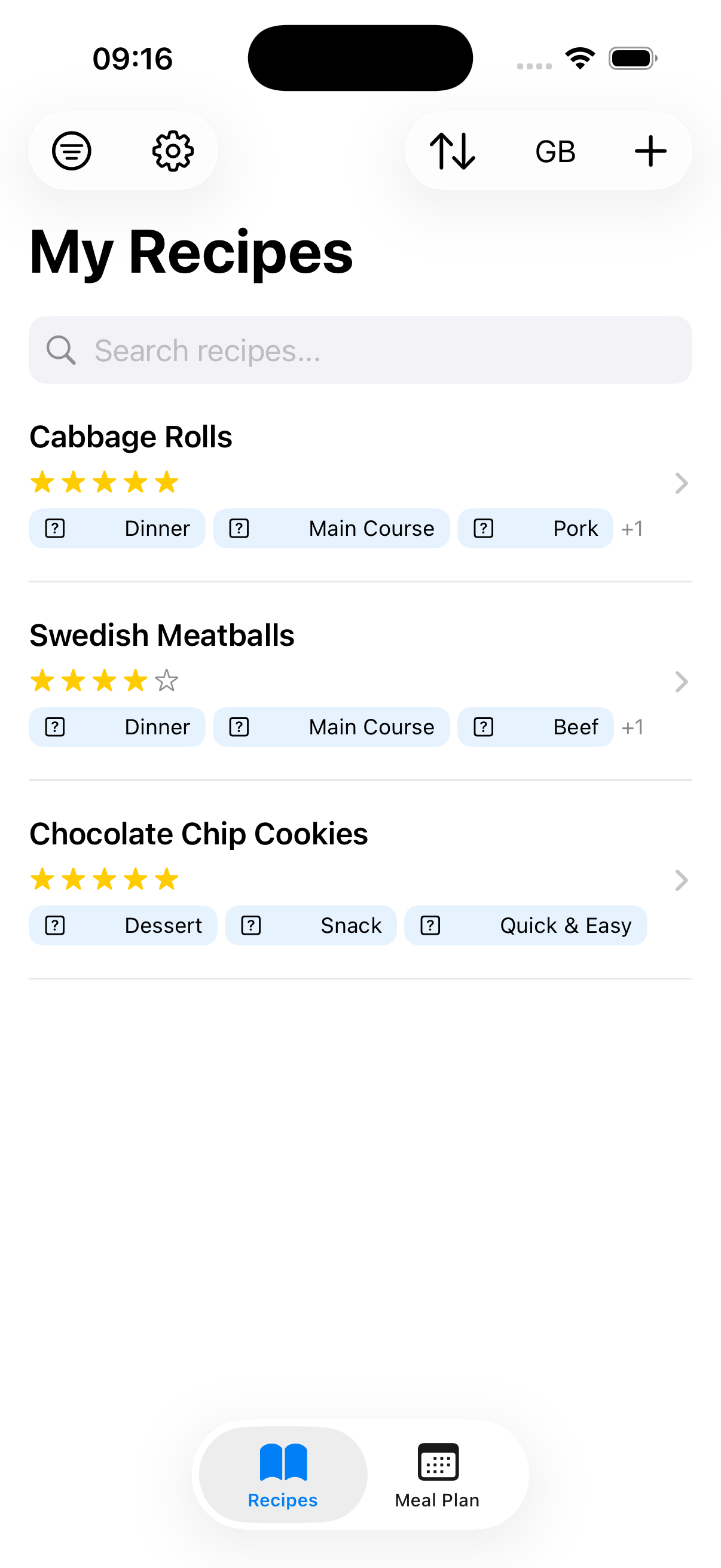 Recipe list